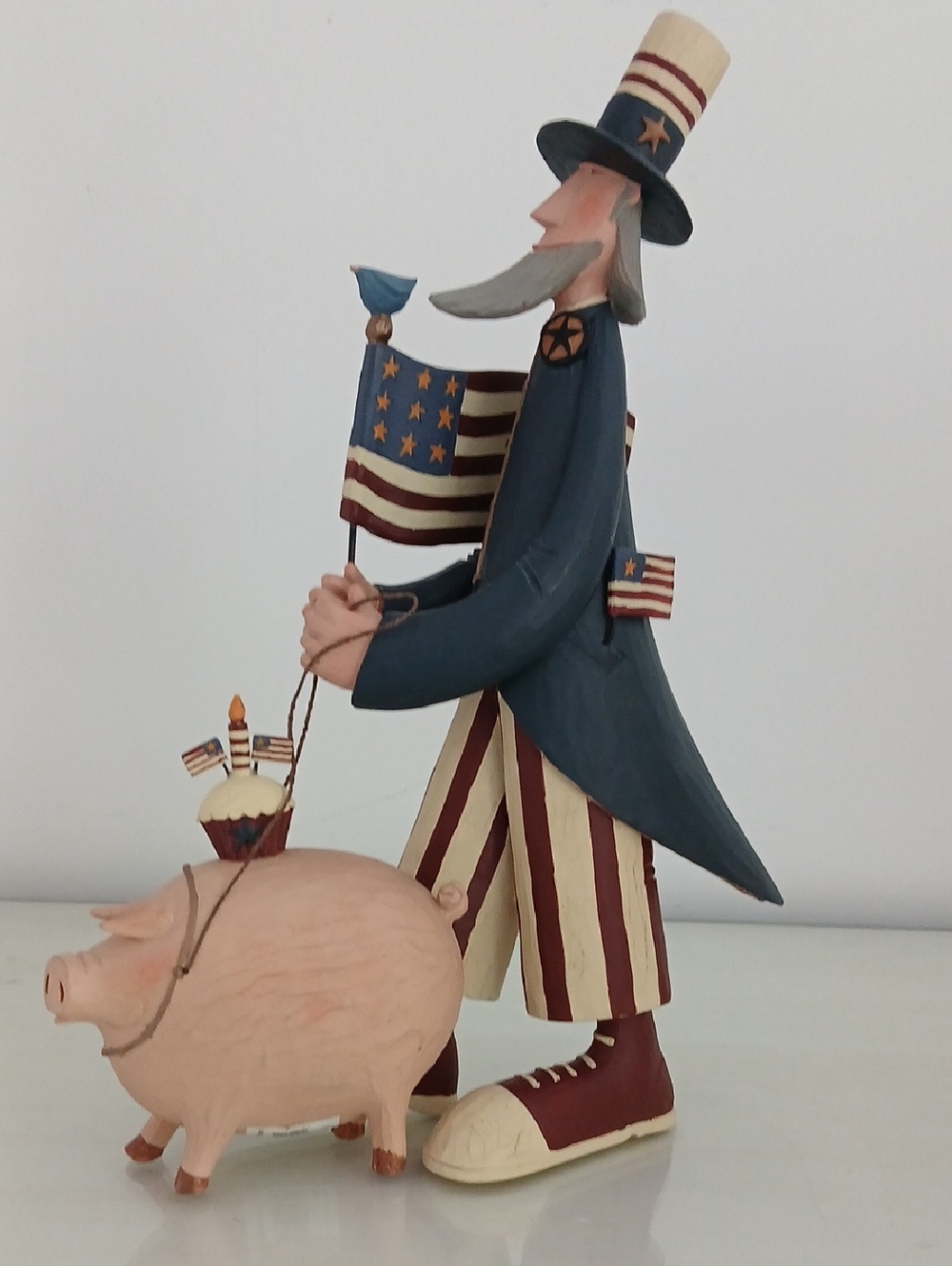Williraye Studio Uncle Sam WALKING A HOG 2009 Folk Art Style Figurine